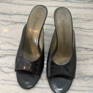 Yves Saint Laurent Black Leather Mules 3”heel 7.5 size